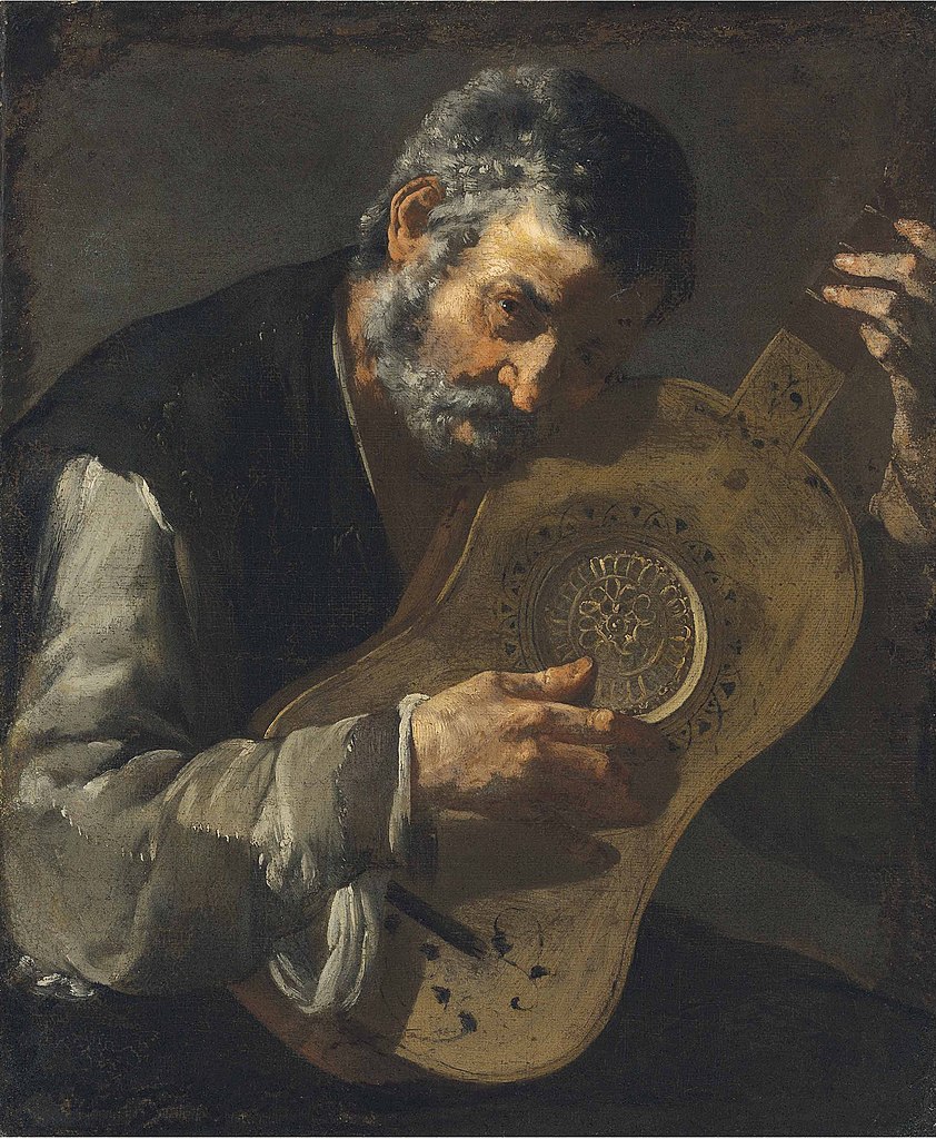 Painting of man playing the guitar